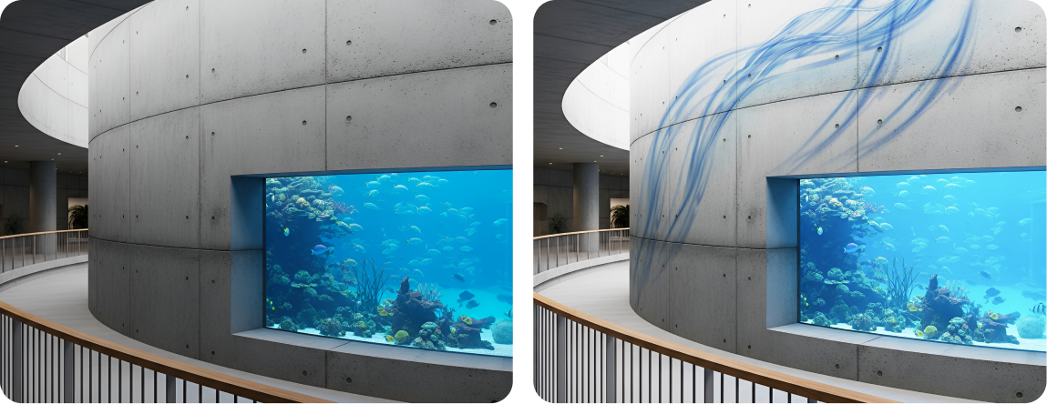 Curved Concrete Aquarium Corridor Wall Art Visualization